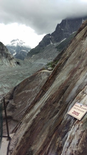 This sign marks where the glacier was in 2005. Makes you realise how much it has melted as you can't see it at all. (This was about a third of the way down to the Ice Caves)