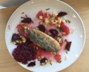 Sea Bass with Beetroot, Apple and Grapefruit Salad